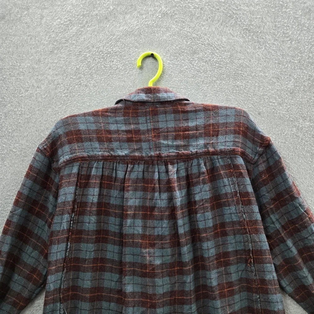 Free People Women Button‎ Up M Blue Wool Blend Plaid Flannel All About The Feel